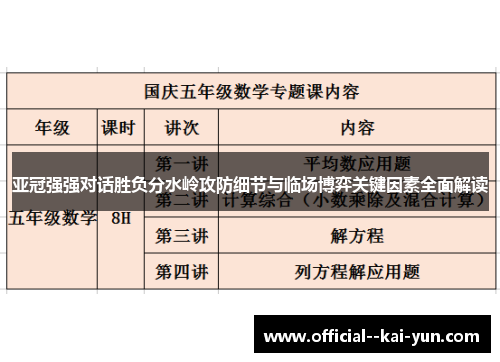 亚冠强强对话胜负分水岭攻防细节与临场博弈关键因素全面解读